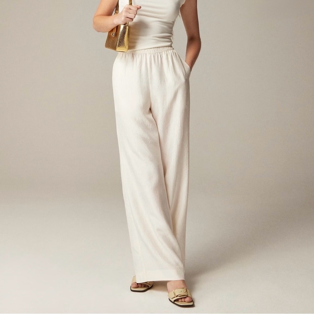 NWT J.Crew ($148) Stratus Pant Textured Satin Ivory Small